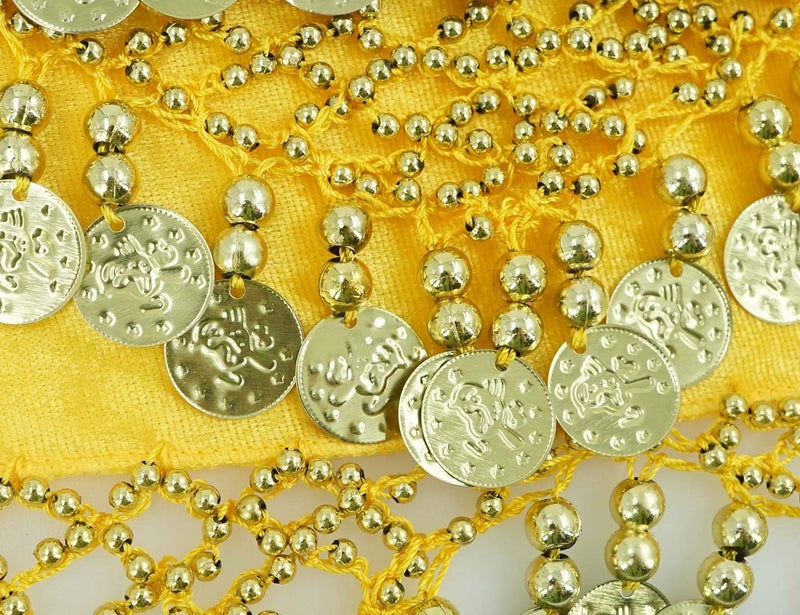 Aivtalk Girls Lady Women Belly Scarf Gold Coins Belly Dance Velvet Triangle Hip Scarf Yellow - Image 3